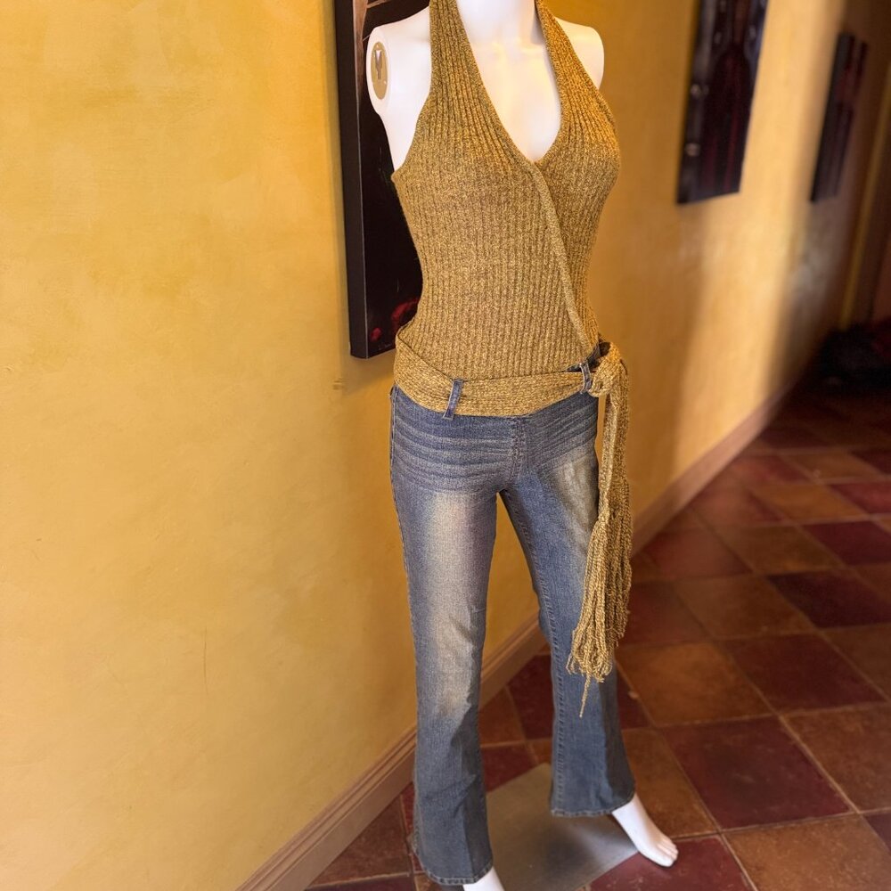 ULTRA RARE! Vintage 90s Lucent Denim Knit Halter Jumpsuit Festival – Size Small